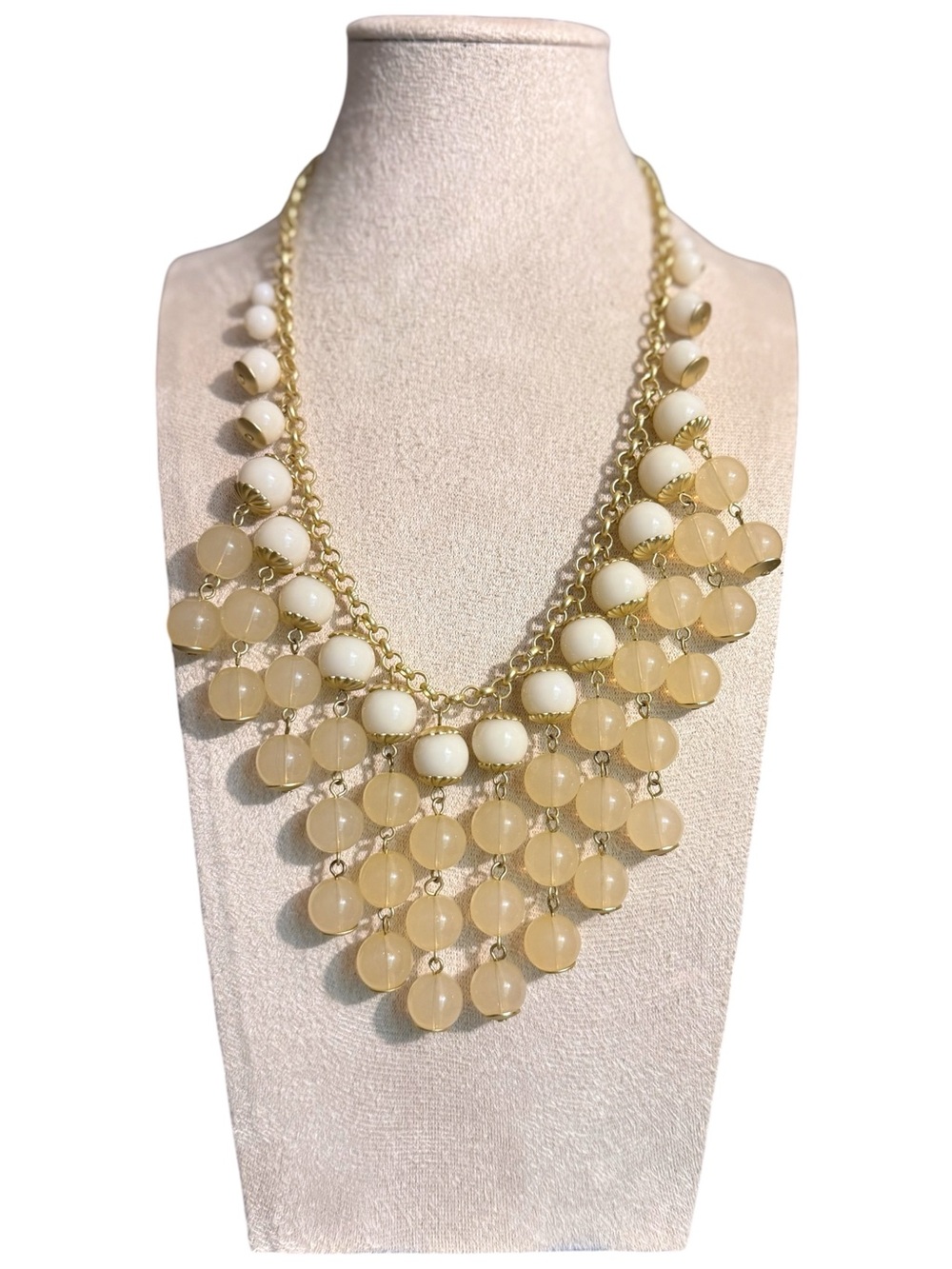 Robert Rose Gold-Tone Layered Cream and Pale Yellow Bead Statement Necklace